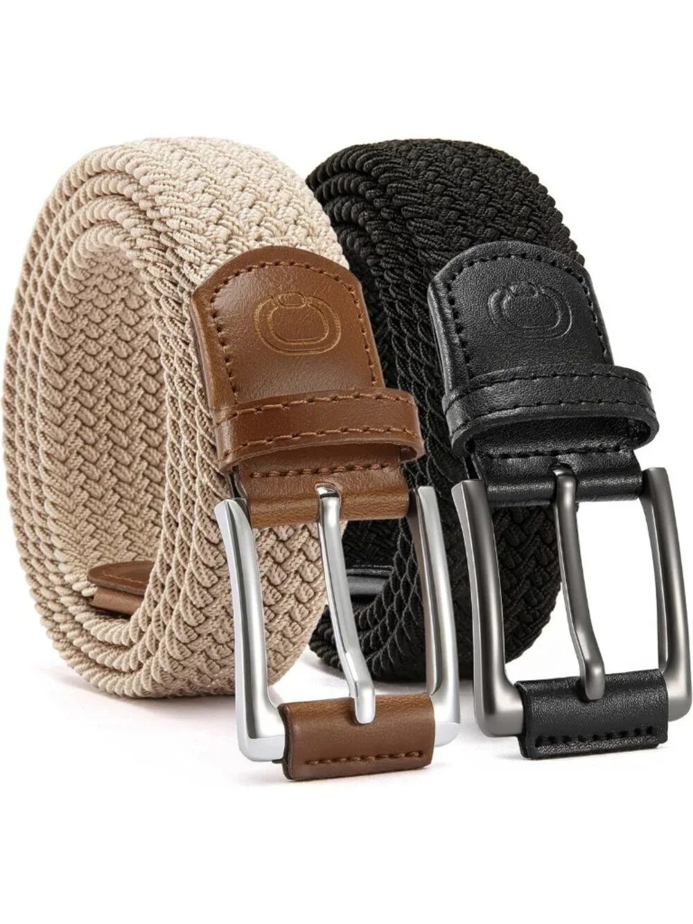 Men's 2-Pack Stretch Braided Golf Belts - Casual Elastic Belts for Pants & Jeans